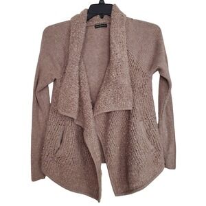 Angora Mohair Wool Textured Open Front Waterfall Cardigan Sweater Earthy Medium